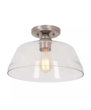 Catalina 13"W 1-Light Semi Flush Mount Vintage Light Fixture Brushed Nickel Finish with Glass Shade