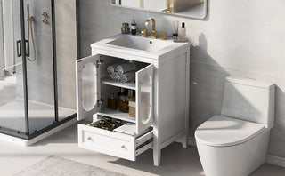 24" Bathroom Vanity with Sink, Bathroom Vanity Cabinet with One Drawer and Doors, Adjustable Shelf, Solid Wood and MDF, White