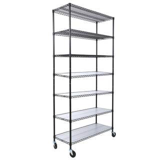 7 Tier Metal Storage Shelf with Adjustable Wire Shelving - Black, White or Pearl Silver