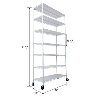 7 Tier Metal Storage Shelf with Adjustable Wire Shelving - Black, White or Pearl Silver