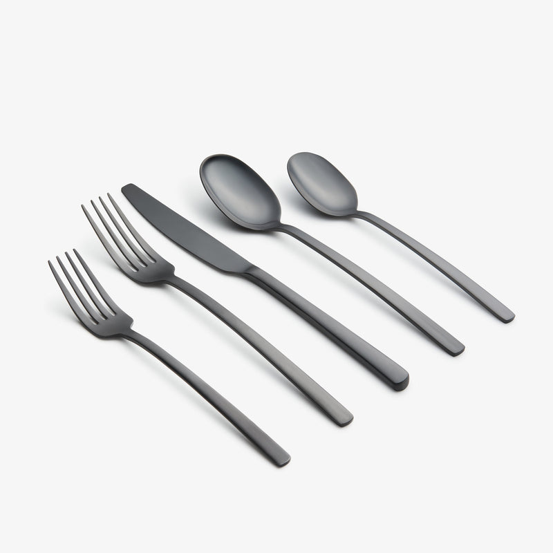 Cambridge Silversmiths Beacon Flatware Silverware Set, Black Satin, Service for 4, Includes Forks/Spoons/Knives, 20 Piece