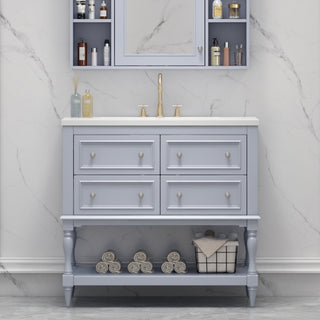 36" Bathroom Vanity Cabinet with Sink Combo Set, Undermount Resin Sink, Free Standing Vanity Set with 4 Drawers Blue