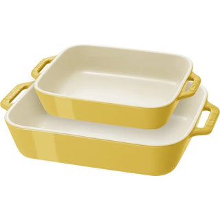 2 Piece Ceramic Stoneware Bakeware Casserole Baking Dish Set in Yellow / Ivory
