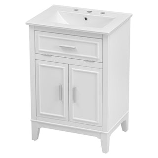 24" Bathroom Vanity with Sink, Bathroom Vanity Cabinet with One Flip Drawer and Doors, Solid Wood and MDF, White