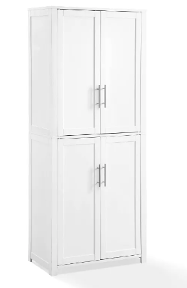 Crosley Furniture Savannah Shaker-Style Transitional Tall 2 Cabinet Kitchen Pantry with 4 Adjustable/Removable Shelves and Nickel Hardware, White