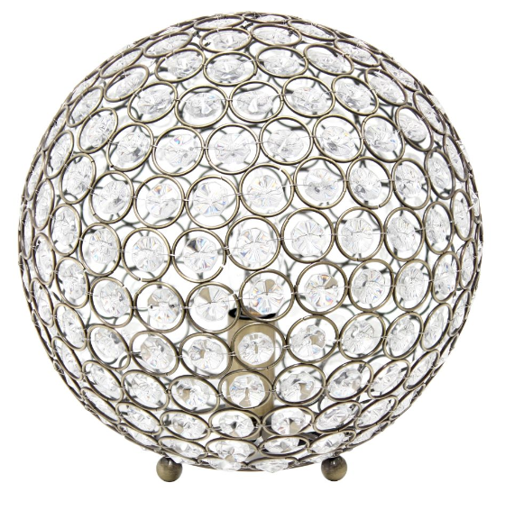Lalia Home Elipse Medium 10" Contemporary Metal Crystal Round Sphere Glamourous Orb Table Lamp, Antique Brass