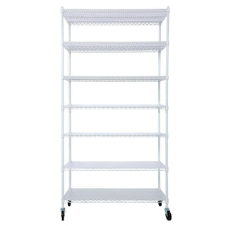 7 Tier Metal Storage Shelf with Adjustable Wire Shelving - Black, White or Pearl Silver