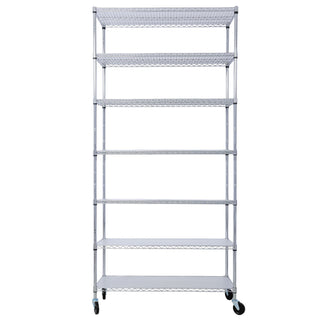 7 Tier Metal Storage Shelf with Adjustable Wire Shelving - Black, White or Pearl Silver