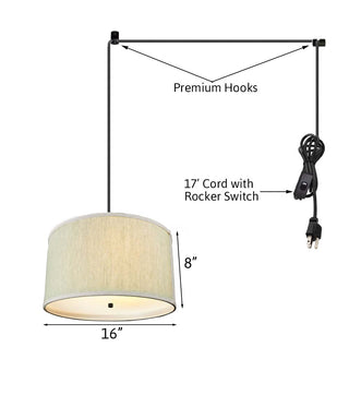 18"W 2 Light Swag Plug-In Pendant Textured Oatmeal with Diffuser Black Cord