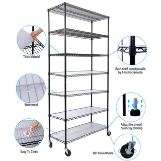 7 Tier Metal Storage Shelf with Adjustable Wire Shelving - Black, White or Pearl Silver