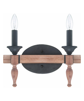 Glenwood 14"W 2-Light Aged Bronze and Distressed Oak Finish Bathroom Vanity Light Fixture