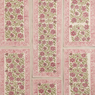 Dusty Rose & Sage Green Floral  Hand Block Printed Table 13 Pieces Linen Set
