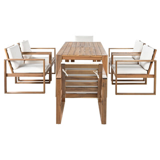 Acacia Outdoor Dining Set with Cushions and Umbrella Hole - Beige