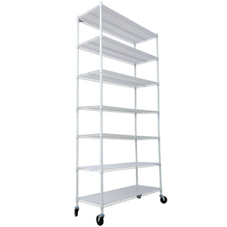 7 Tier Metal Storage Shelf with Adjustable Wire Shelving - Black, White or Pearl Silver