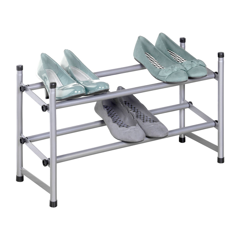 Richards Telescoping Stackable/Expandable Free Standing Shoe Rack, 2-Tier Holds Up To 10-Pair, Silver