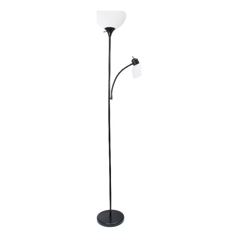 Creekwood Home Essentix 71.5" Tall Traditional 2 Light Mother Daughter Metal Floor Lamp with Torchiere and Reading Light Plastic Shades for Home Décor, Study, Living Room, Office, Dorm, Bedroom, Entryway, Hallway