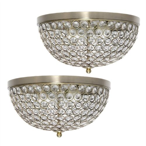Lalia Home 13" Classix Crystal Glam Two Light Decorative Dome Shaped Metal Flush Mount Ceiling Fixture for Décor, Bedroom, Living Room, Foyer, Hallway
