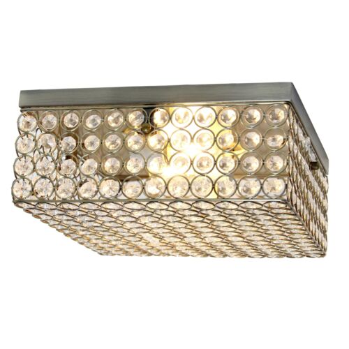 Lalia Home 12" Classix Glam Two Light Decorative Square Crystal and Metal Flush Mount Ceiling Light Fixture for Décor, Bedroom, Living Room, Foyer, Hallway, Antique Brass
