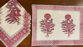 Hand Block Printed Cotton Magenta & Cream 13 Pieces Table Linen Set