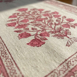 Magenta & Natural Floral Hand Block Printed 13 Pieces Table Linen Set