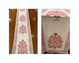 Magenta & Natural Floral Hand Block Printed 13 Pieces Table Linen Set