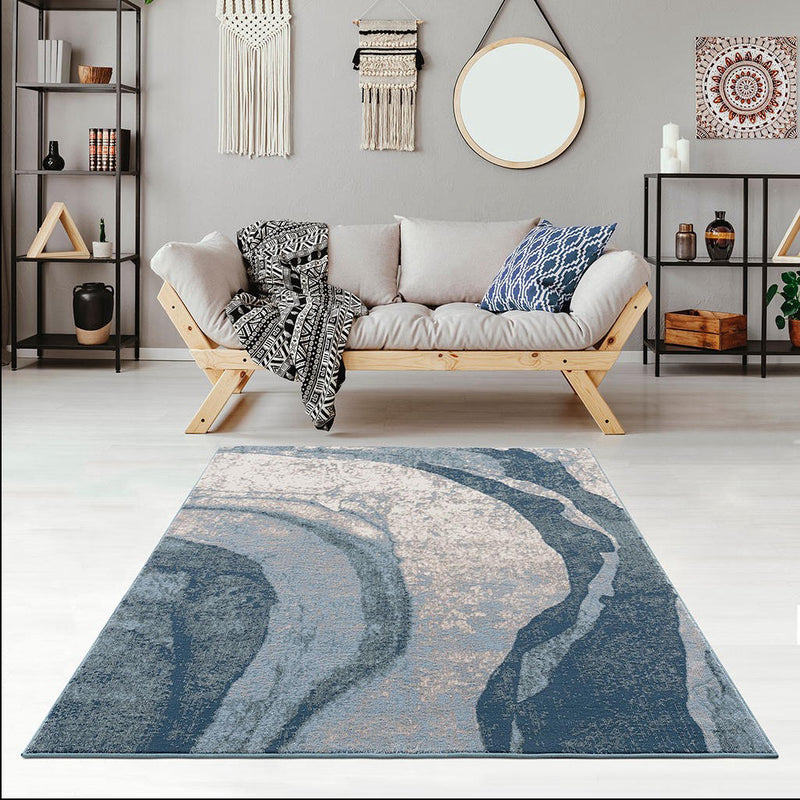 Home Outfitters Blue Polyester Antique Wave Blue Area Rug 6x9&
