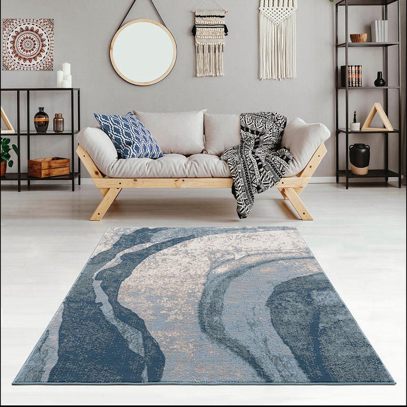 Home Outfitters Blue Polyester Antique Wave Blue Area Rug 8x10&