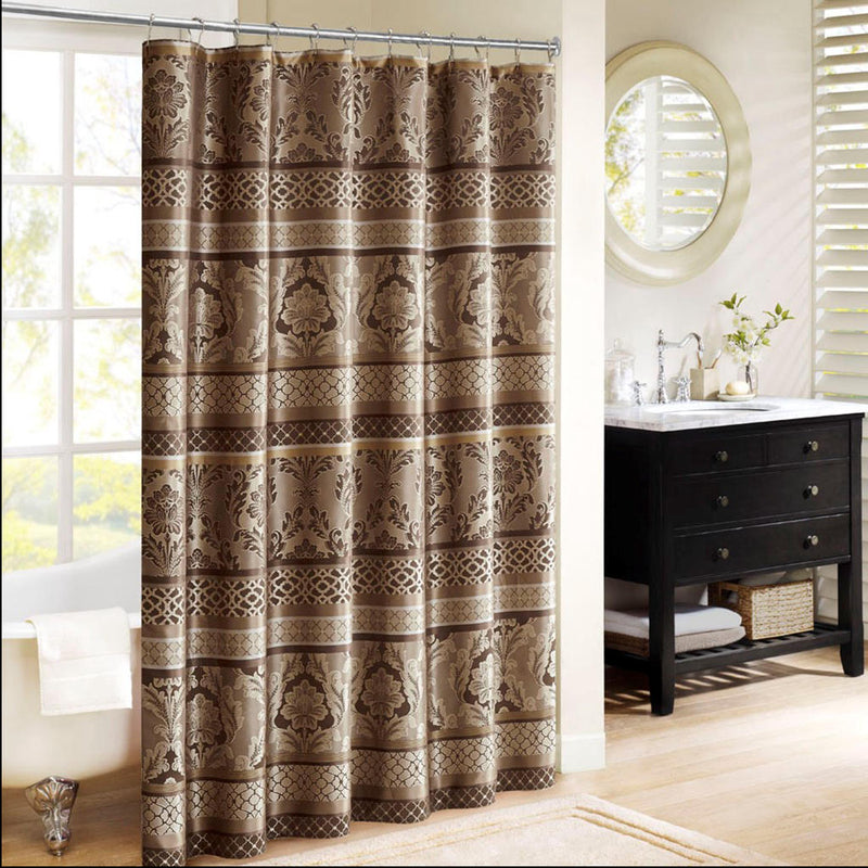 Home Outfitters Brown Polyester Jacquard Shower Curtain 72x72", Shower Curtain for Bathrooms, Traditional