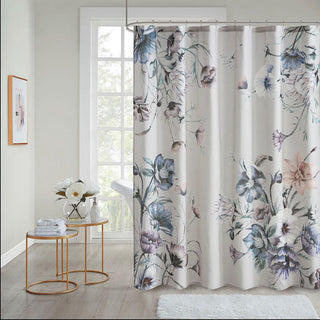 Madison Park Blue 100% Cotton Printed Shower Curtain 72"W x 72"L