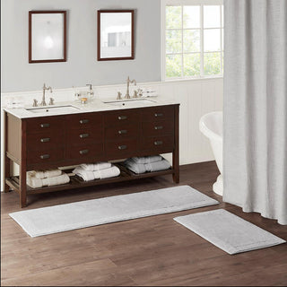 Madison Park Signature Grey 100% Cotton Tufted 3000GSM Reversible Bath Rug 24x72", Absorbent Bathroom Floor Mat, Transitional