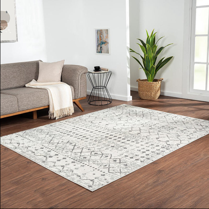 Home Outfitters Light Grey/Cream Moroccan Global Print Woven Area Rug 6x9&