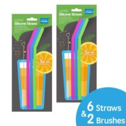 RE-USABLE SILICONE DRINKING STRAW SET WITH BRISTLE CLEANING BRUSH
