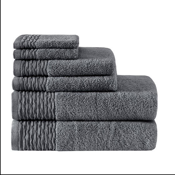Home Outfitters Charcoal 100% Cotton 6 Piece Jacquard Bath Towel Set , Absorbent, Bathroom Spa Towel, Casual