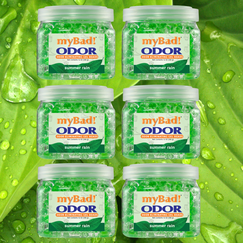 my Bad! Odor Eliminator Gel Beads 12 oz - Summer Rain (6 PACK) Air Freshener - Eliminates Odors in Bathroom, Pet Area, Closets