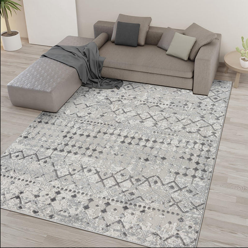 Home Outfitters Light Grey/Cream Moroccan Global Print Woven Area Rug 8x10&
