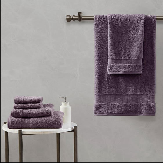 Home Outfitters Purple 100% Cotton 6pcs Bath Towel Set , Absorbent, Bathroom Spa Towel, Luce