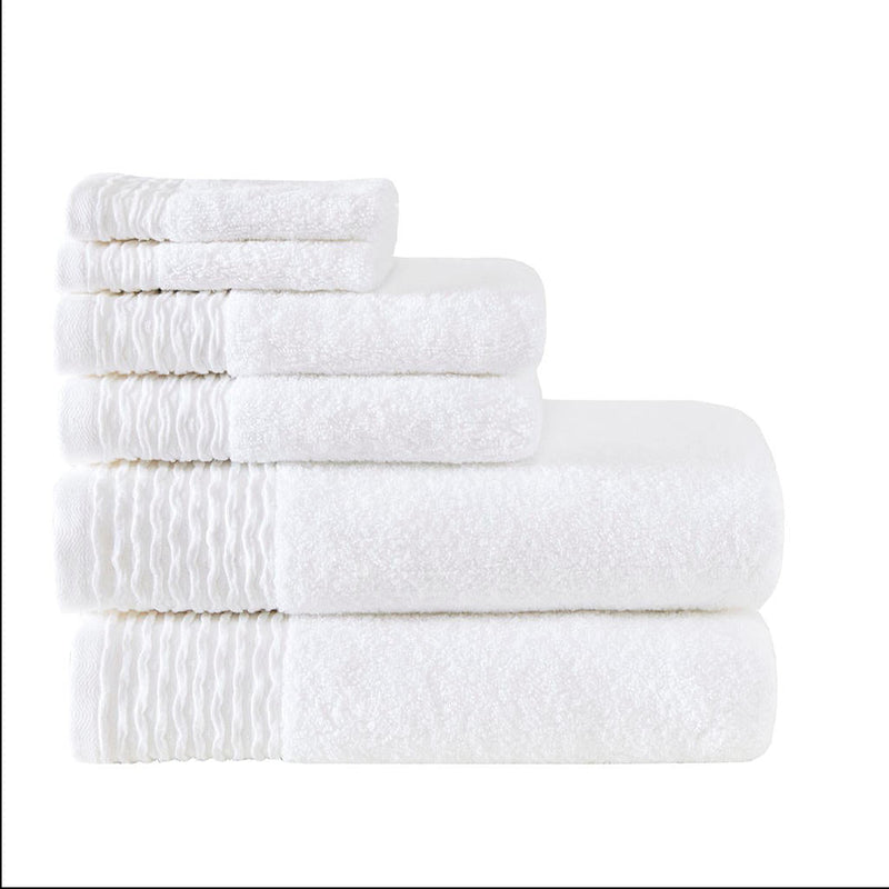 Home Outfitters White 100% Cotton 6 Piece Jacquard Bath Towel Set , Absorbent, Bathroom Spa Towel, Casual