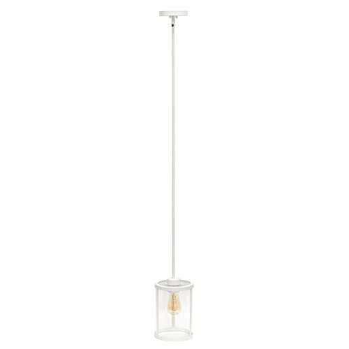 Lalia Home 1-Light 9.25" Modern Farmhouse Adjustable Hanging Cylindrical Clear Glass Pendant Fixture with Metal Accents, White