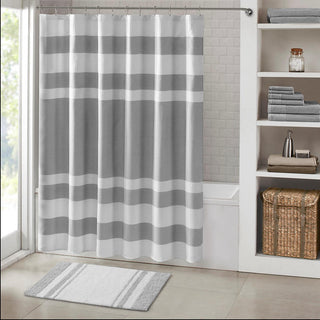 Madison Park Grey 100% Cotton Reversible Bath Rug 27x45", Absorbent Bathroom Floor Mat, Casual