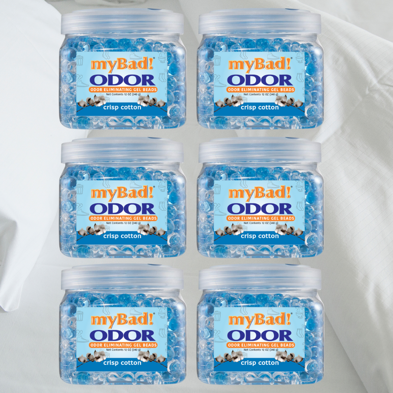 my Bad! Odor Eliminator Gel Beads 12 oz - Crisp Cotton (6 PACK) Air Freshener - Eliminates Odors in Bathroom, Pet Area, Closets