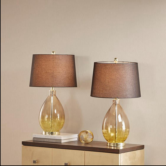 Home Outfitters Gold Glass Table Lamp - 2Pc Set , Great for Bedroom, Living Room, Transitional