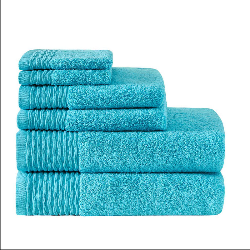 Home Outfitters Blue 100% Cotton 6 Piece Jacquard Bath Towel Set , Absorbent, Bathroom Spa Towel, Casual