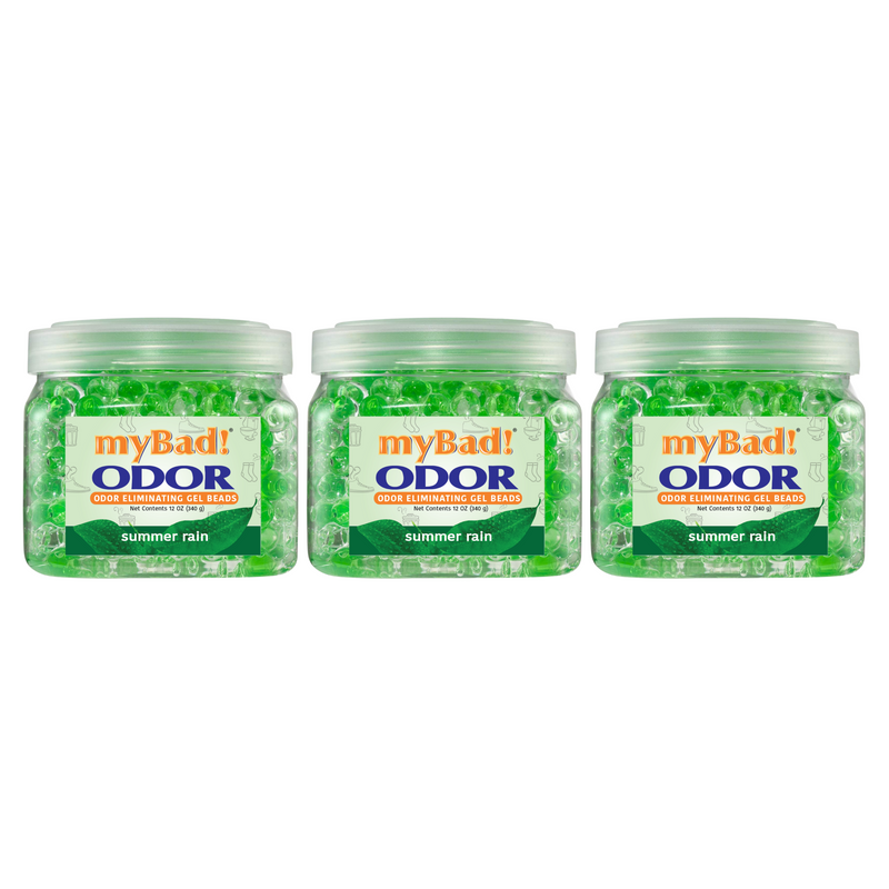 my Bad! Odor Eliminator Gel Beads 12 oz - Summer Rain (3 PACK) Air Freshener - Eliminates Odors in Bathroom, Pet Area, Closets