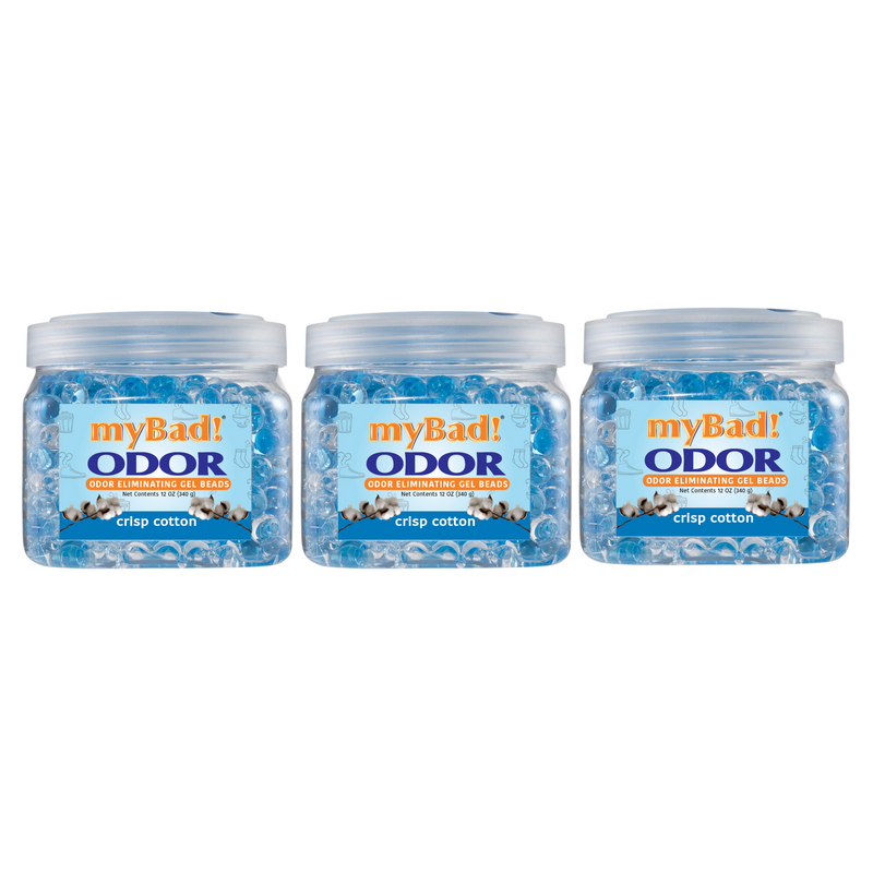 my Bad! Odor Eliminator Gel Beads 12 oz - Crisp Cotton (3 PACK) Air Freshener - Eliminates Odors in Bathroom, Pet Area, Closets