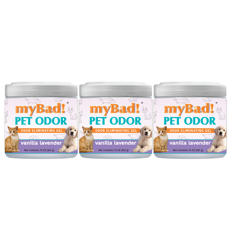my Bad! Pet Odor Eliminator Gel 15 oz - Vanilla Lavender (3 PACK),  Air Freshener - Eliminates Odors in Pet Area, Bathroom, Closet, and more