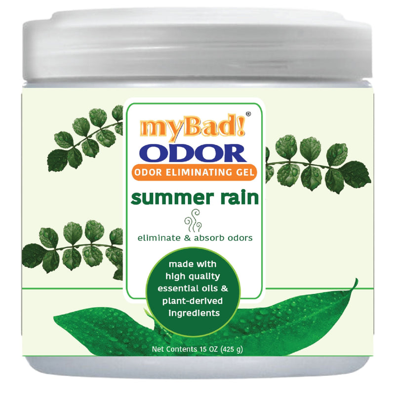 my Bad! Odor Eliminator Gel 15 oz - Summer Rain, Air Freshener - Eliminates Odors in Bathroom, Pet Area, Closets