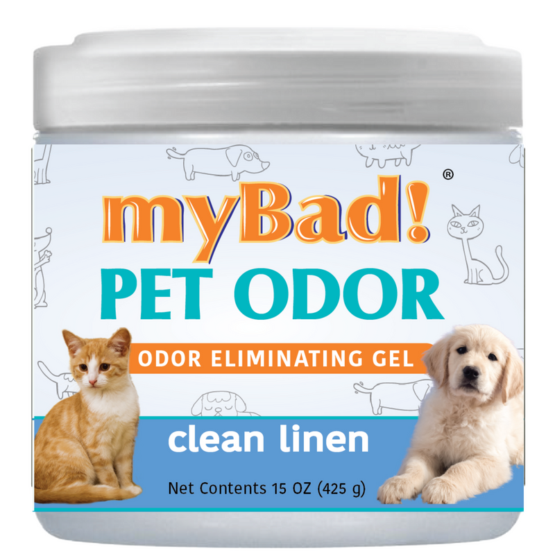 my Bad! Pet Odor Eliminator Gel 15 oz - Clean Linen,  Air Freshener - Eliminates Odors in Pet Area, Bathroom, Closet, and more