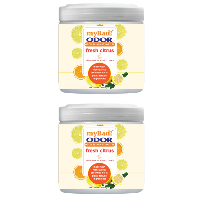 my Bad! Odor Eliminator Gel 15 oz - Fresh Citrus (2 PACK) Air Freshener - Eliminates Odors in Bathroom, Pet Area, Closets