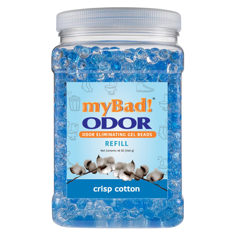 my Bad! Odor Eliminator Gel Beads 48 oz Refill - Crisp Cotton, Air Freshener - Eliminates Odors in Bathroom, Pet Area, Closets