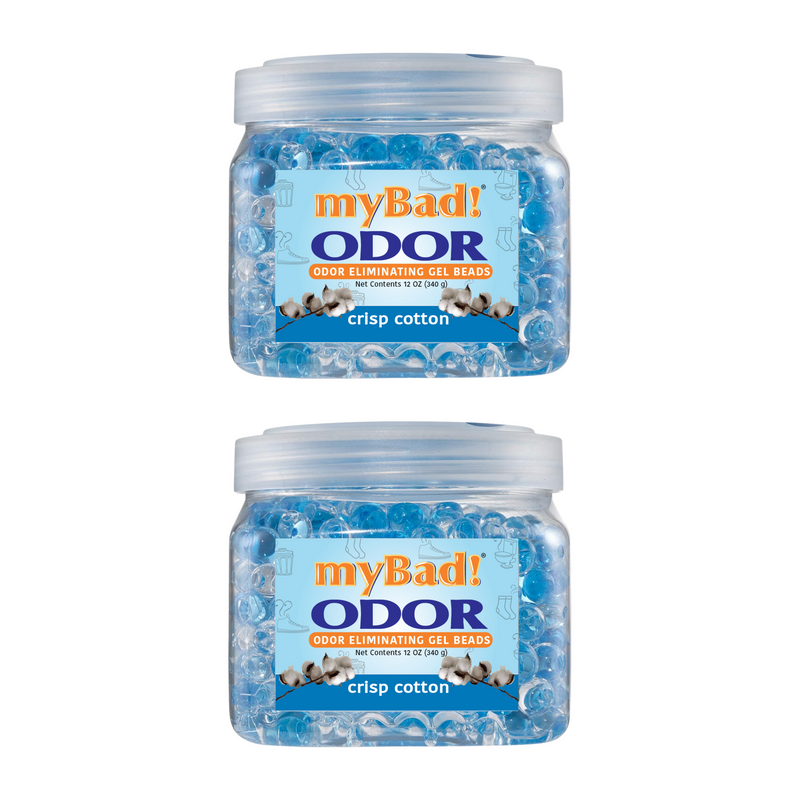 my Bad! Odor Eliminator Gel Beads 12 oz - Crisp Cotton (2 PACK) Air Freshener - Eliminates Odors in Bathroom, Pet Area, Closets